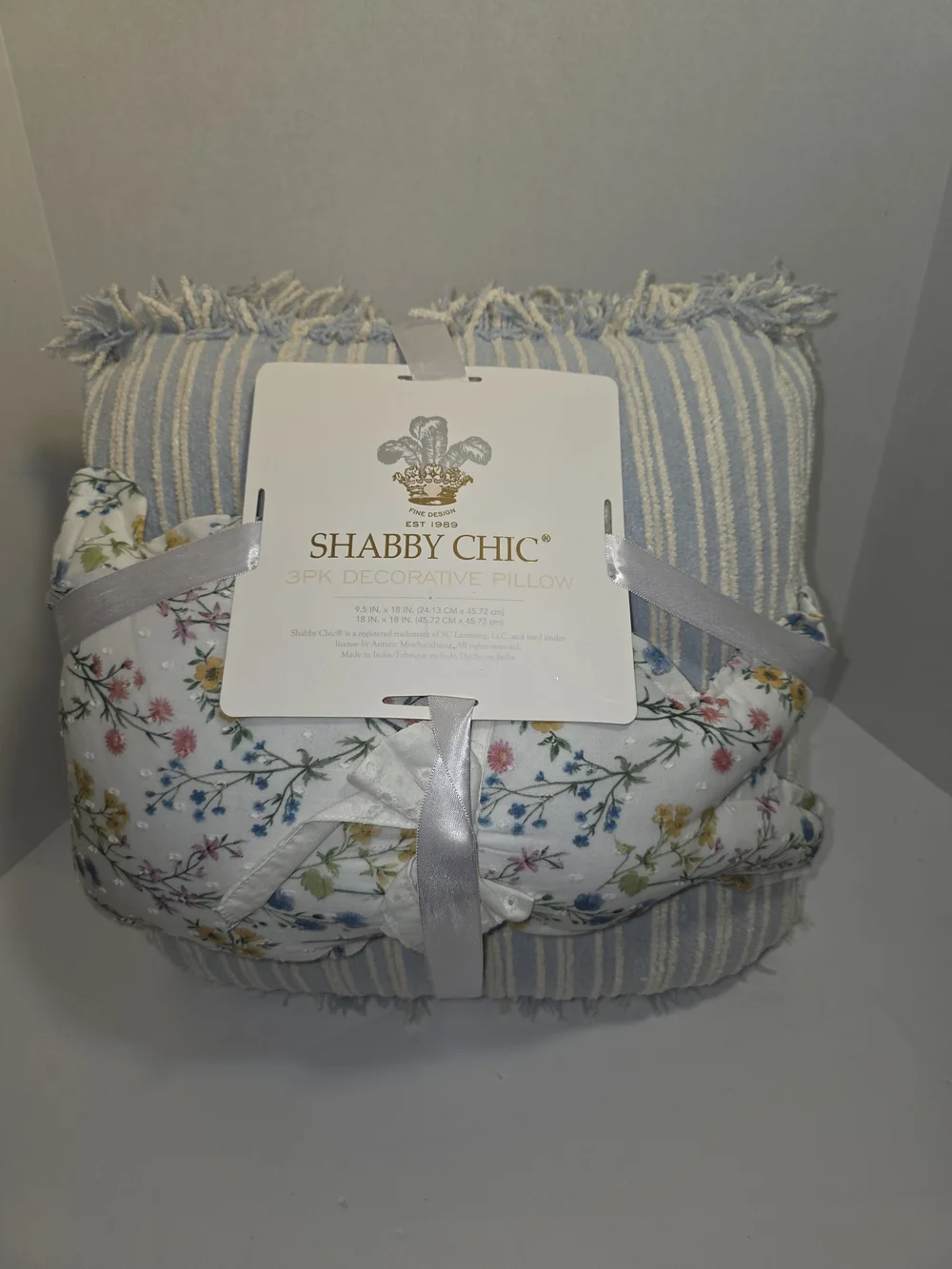 Shabby Chic 3-Pack Decorative Pillows - Blue Stripe & Floral